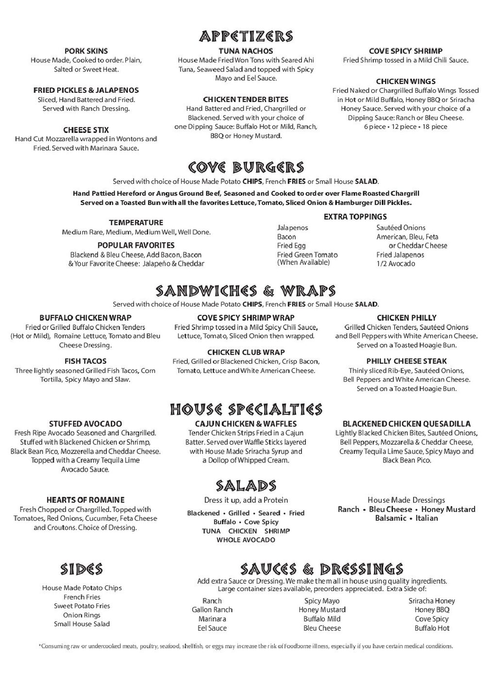 The Cove Menu Bar and Grill PDF Menu